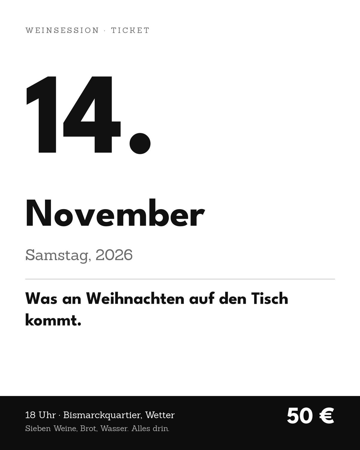 Ticket WeinSession Samstag 14. November 2026, 18 Uhr, Bismarckquartier Wetter, 50 Euro